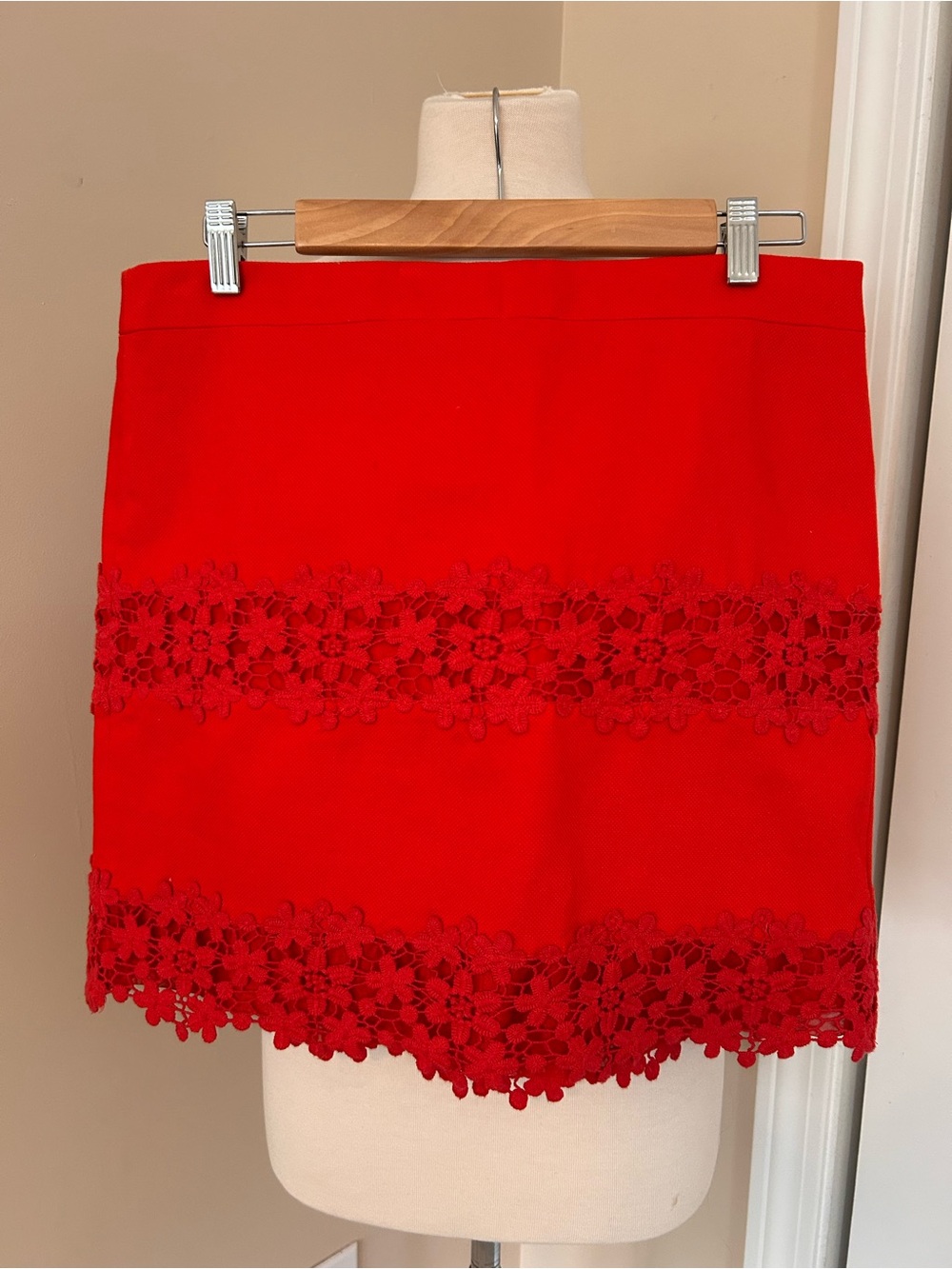 J. Crew Red Floral Lace-Trim Mini Skirt